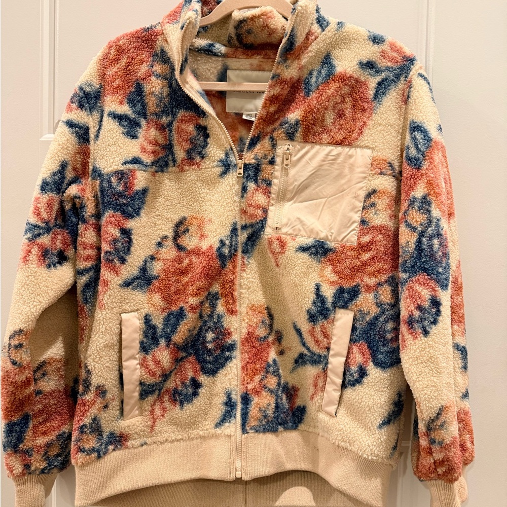 American Eagle Outfitters Floral Teddy Jacket - Cream,‎ Red, Blue